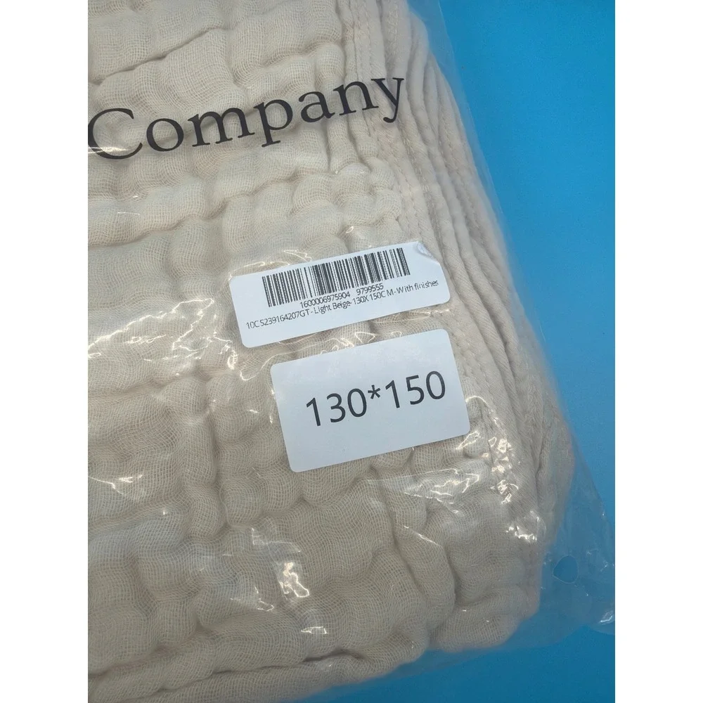 The Fleece Company 100% Muslin Cotton Throw Blanket Light Beige 130x150cm NEW